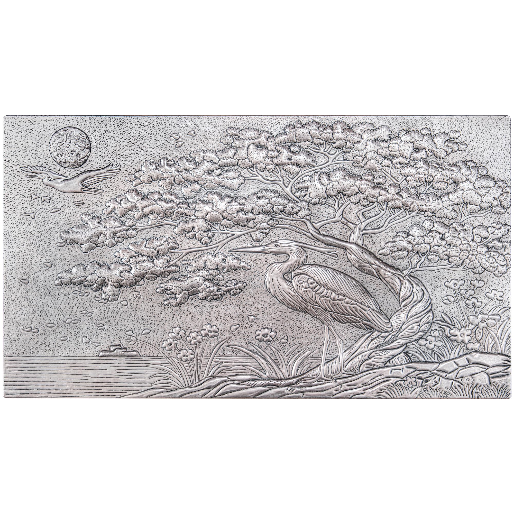 Handmade Cherry Blossom & Heron Copper Backsplash Tile - Customizable Kitchen Backsplash Panel for Indoor & Outdoor Wall Decor (Gray) | Perfect for Modern Kitchens, Bathrooms, and Outdoor Living Spaces