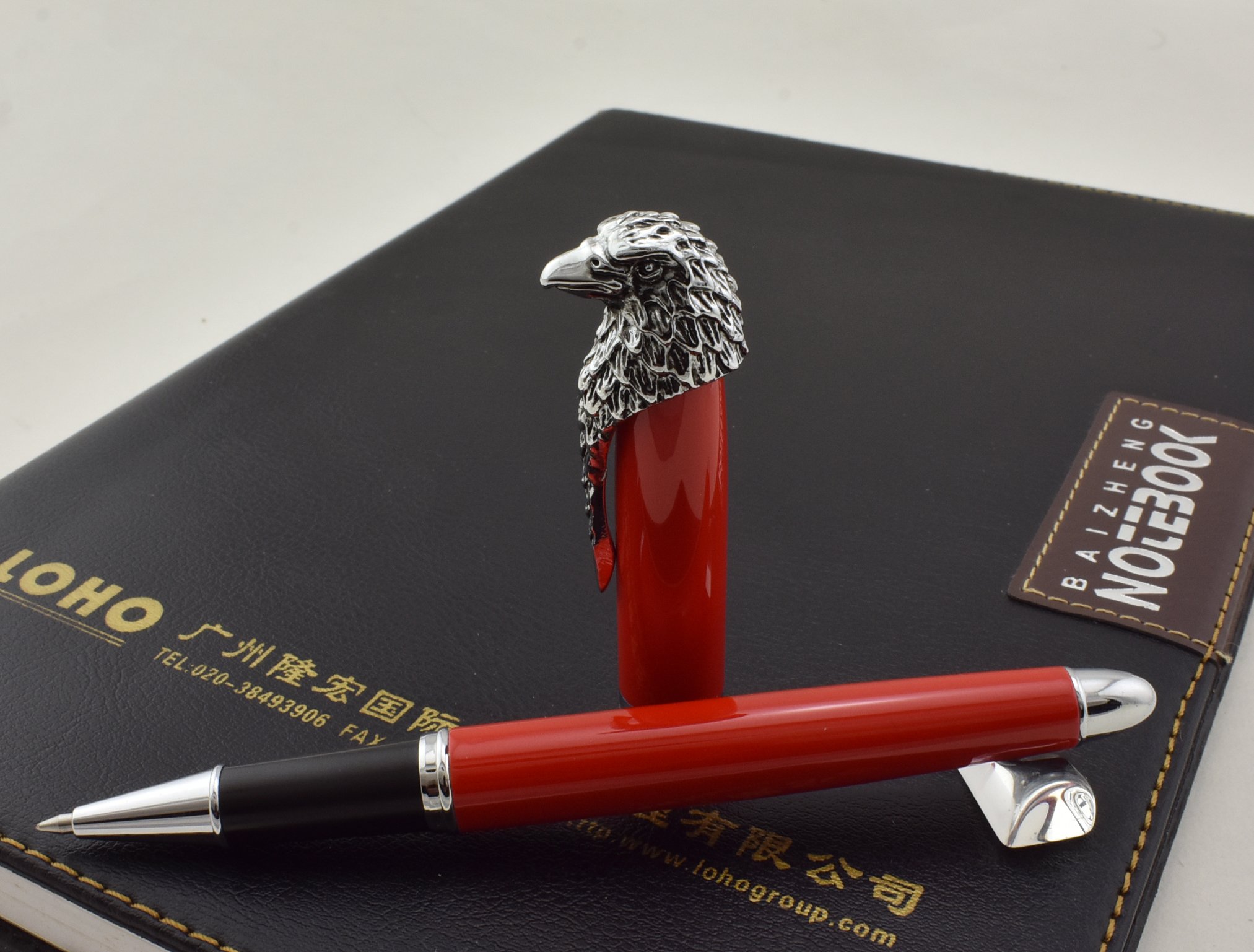 Asvine Fuliwen Rollerball Pen with Red Barrel & Eagle Head Clip - Fine Black Ink Refill for Smooth Writing, Signature & Calligraphy | Premium Business Pens for Office, Gift & Professional Use