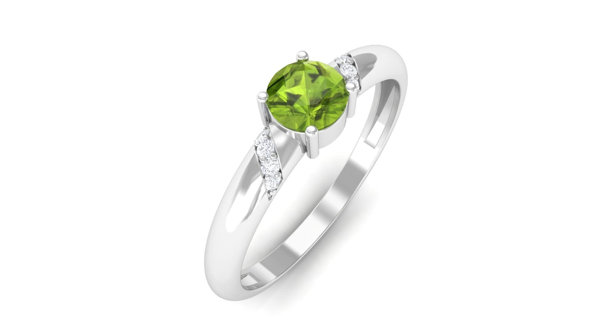 1/2 CT Peridot & Diamond Promise Ring for Women - 4.5mm Solitaire Peridot Engagement Ring in 14K Solid Gold - Perfect for Anniversaries, Proposals & Special Occasions