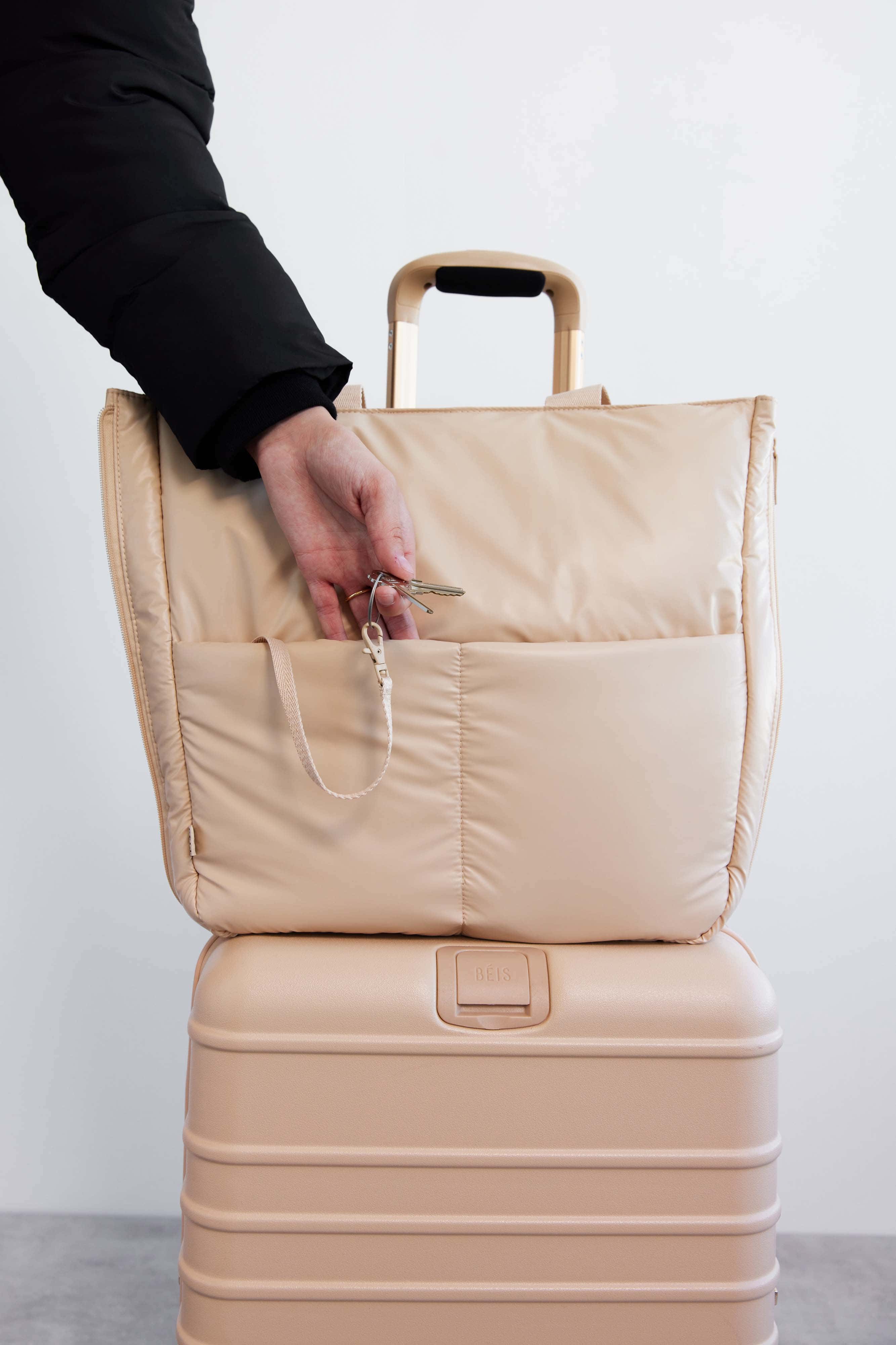 Expandable Beige Tote Bag - Stylish & Spacious Handbag for Women - Perfect for Work, Travel, and Shopping