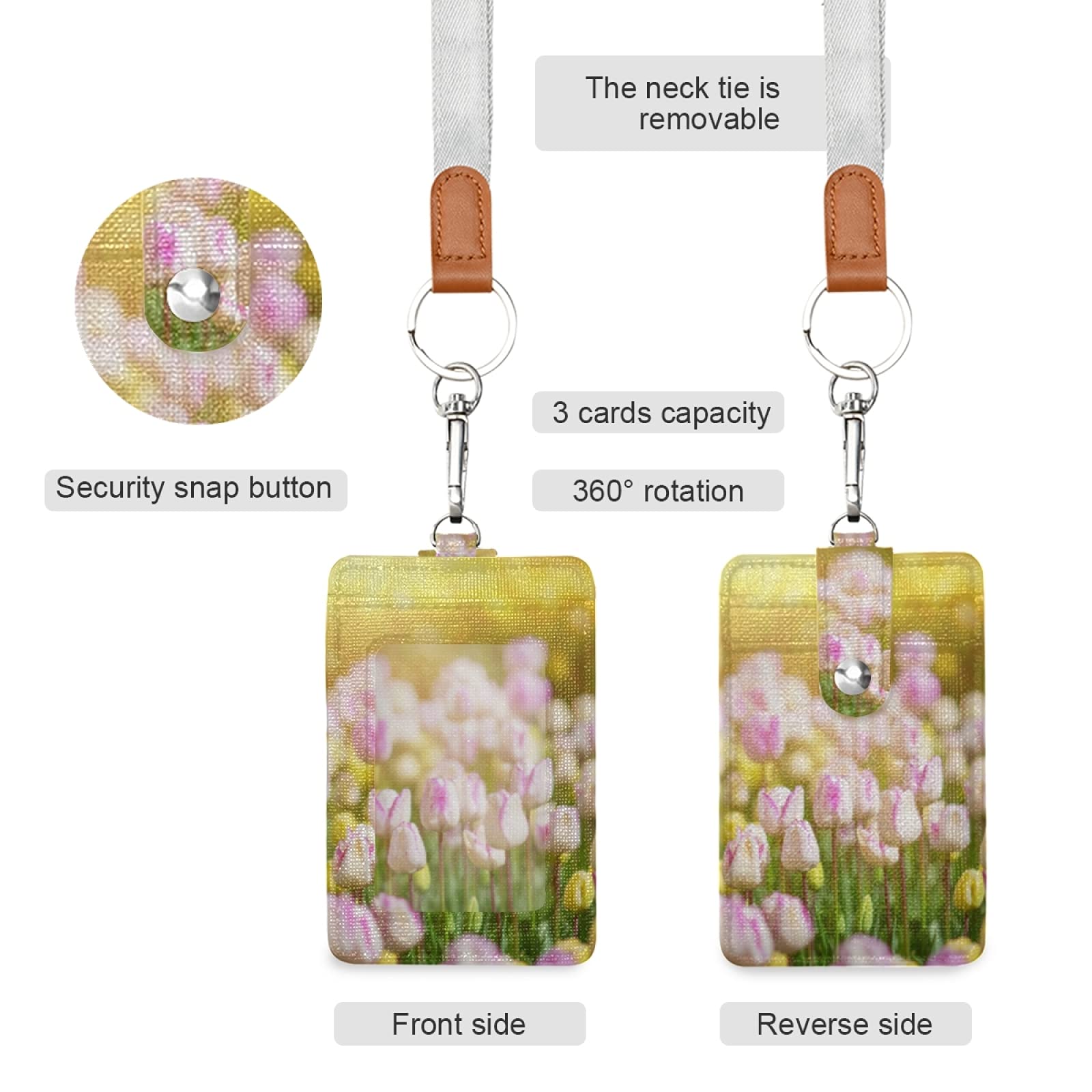 Yellow Tulip Vertical Leather ID Badge Holder with Lanyard - Office & School Staff Use