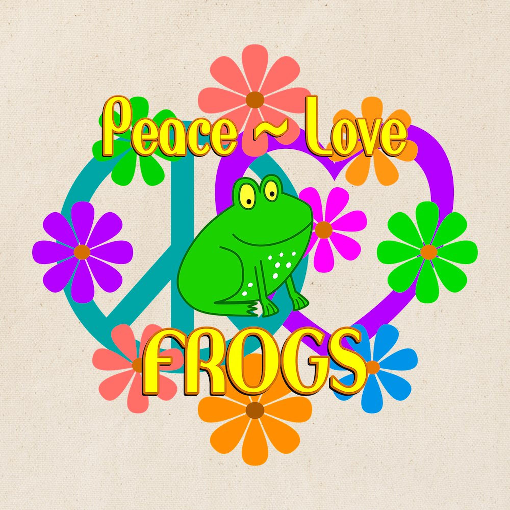 Eco-Friendly Peace Love Frogs Canvas Tote Bag - Natural Reusable Shopping Bag for Groceries, Beach & Daily Use | Sustainable Cotton Carryall