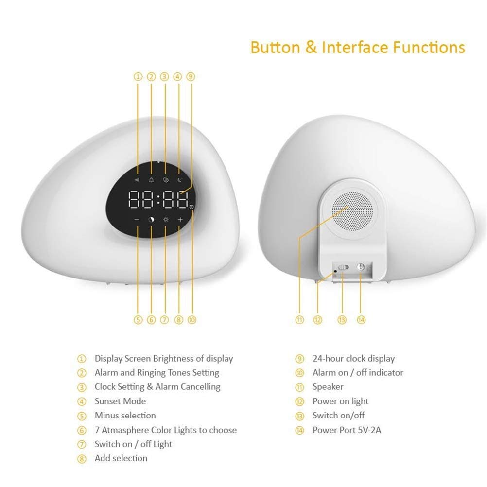 Sunrise Alarm Clock with 10 Natural Sounds & 7 Color LED Light - Smart Wake Up Light, Sunset Simulation, Touch Control, Dimmable Bedside Lamp for Gentle Morning Wakeup & Nighttime Relaxation