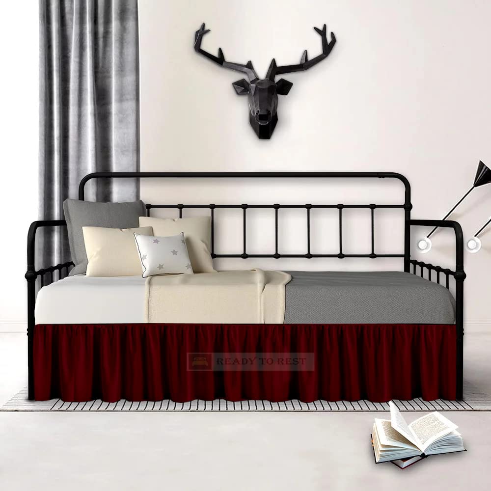 Twin Size Daybed Skirt - 16 Inch Drop Burgundy Bed Skirt with Split Corners for Daybeds | 3-Side Coverage Dust Ruffle | Perfect for Guest Rooms, Dorm Rooms & Small Spaces