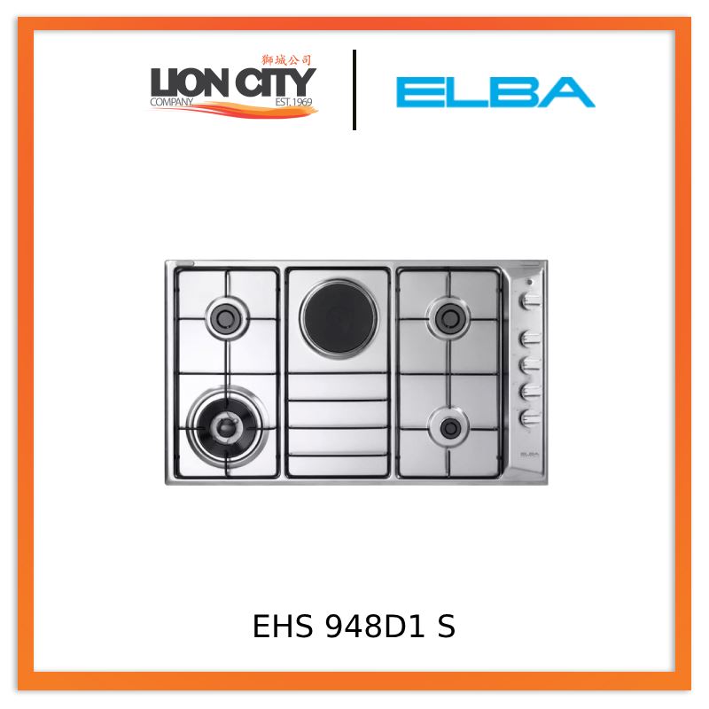 Elba EHS948D1S 90cm Built-in Stainless Steel Gas Hob - 4 Burner Cooktop for Professional Cooking | Perfect for Home Kitchens & Restaurants