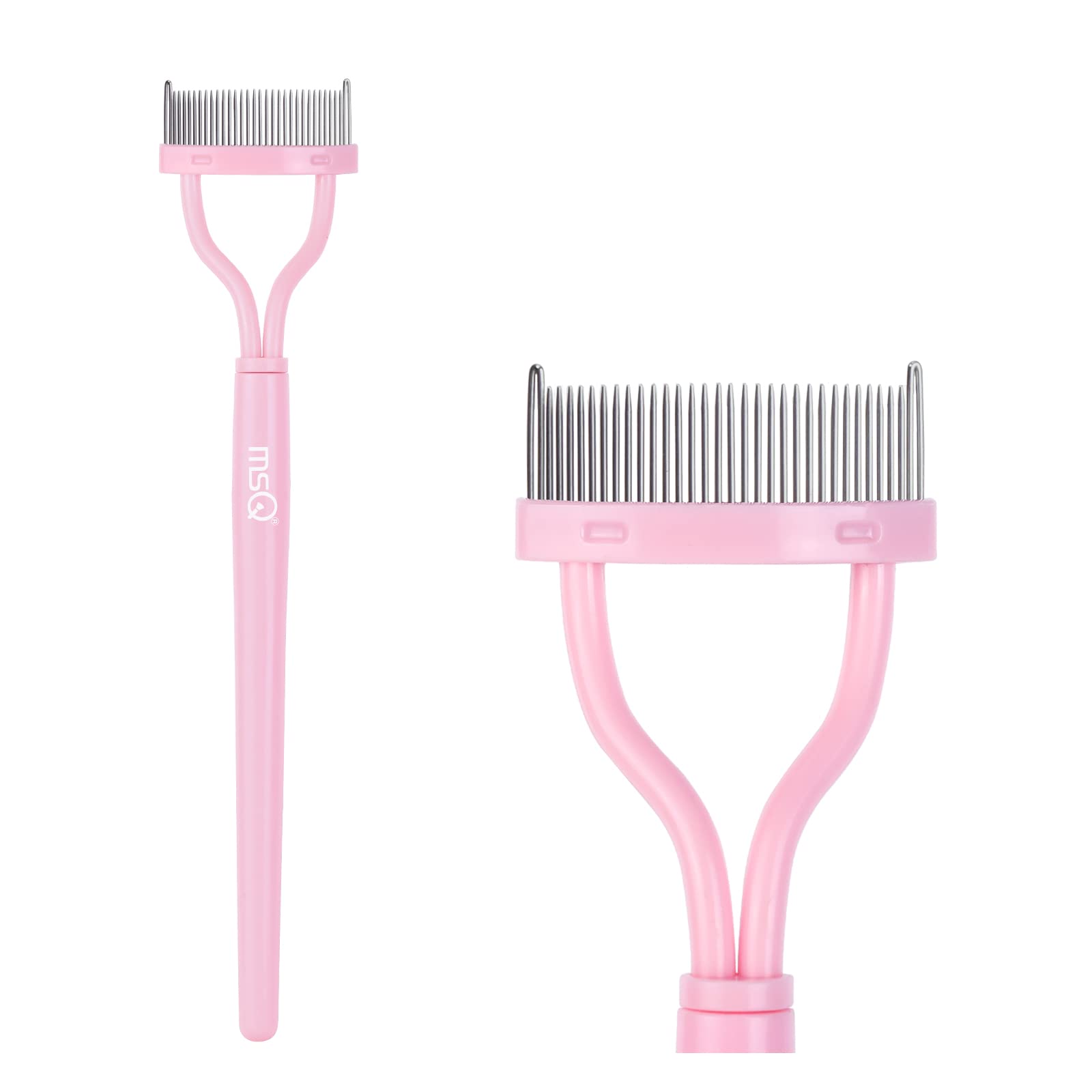 MSQ Eyelash Comb & Mascara Brush - Pink Lash Separator with Arc Design & Comb Cover (1PC) - Perfect for Professional Makeup Artists & Home Beauty Routines