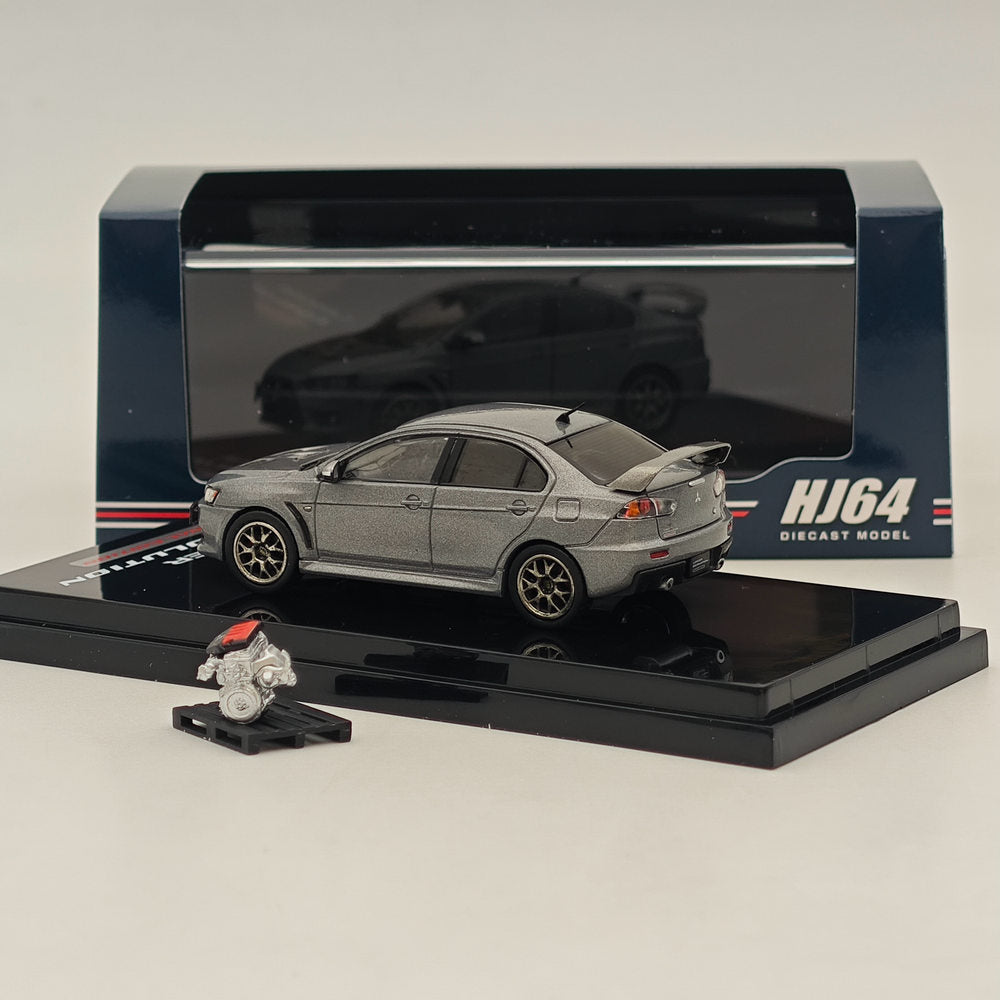 1/64 Scale Mitsubishi Lancer Evolution X Final Edition Diecast Model Car - Gray HJ642053AGM by Hobby Japan | Collectible Toy Car for Display, Racing Enthusiasts & Diecast Collections