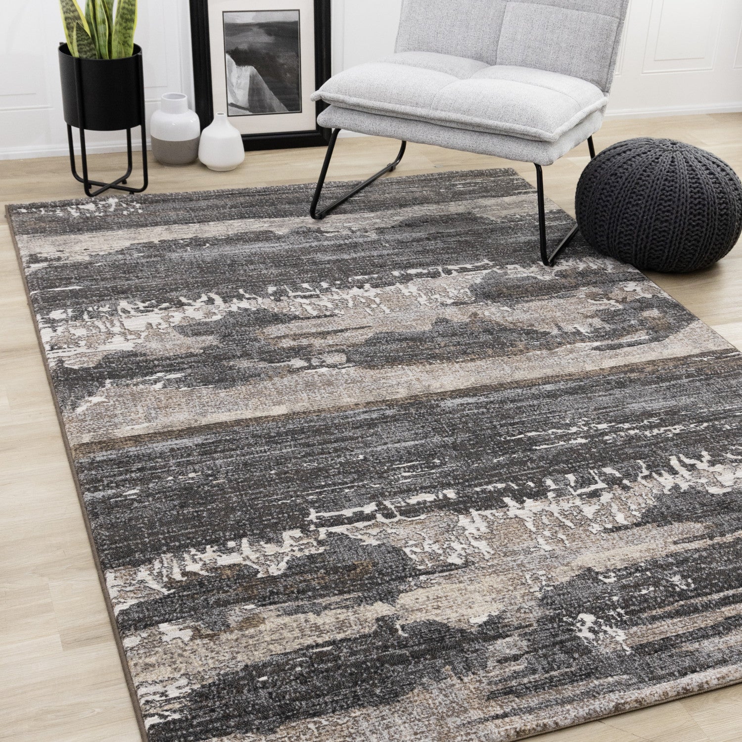 Allure Modern Dark Area Rug - Black & Brown 8' x 11' - Perfect for Living Room, Bedroom & Office Decor