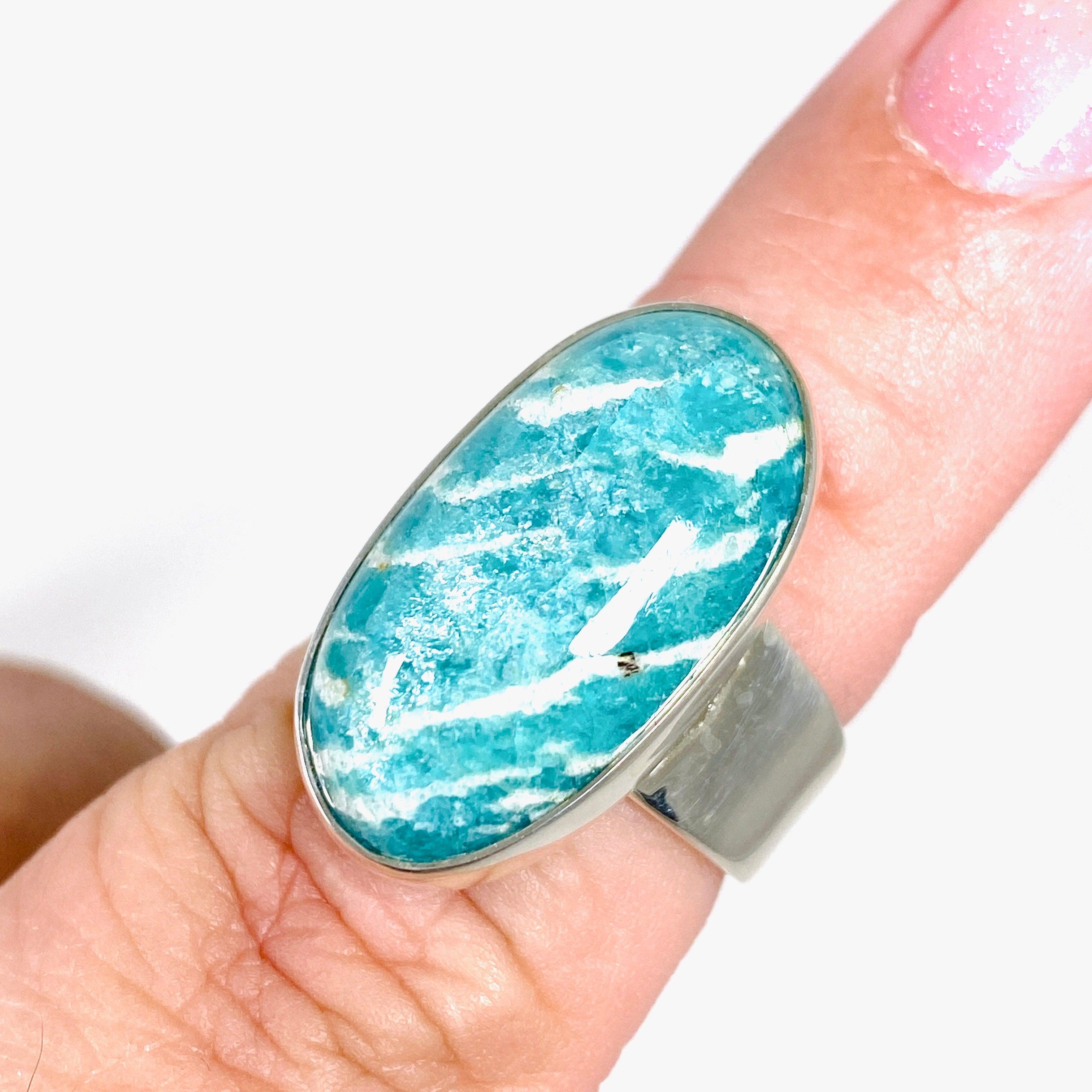 Amazonite Oval Ring for Women - Size 7, Sterling Silver Gemstone Jewelry (KRGJ2885) - Perfect for Everyday Wear, Gift Giving & Special Occasions