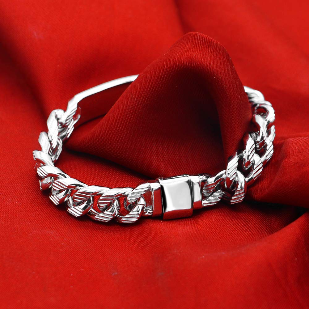 925 Sterling Silver Men's Bracelet - Classic Cuban Chain with Exquisite Totem Carving, 10mm Width, 7-10 Inches Adjustable (Italy Design) | Perfect Gift for Him, Ideal for Casual Wear, Date Nights & Special Occasions