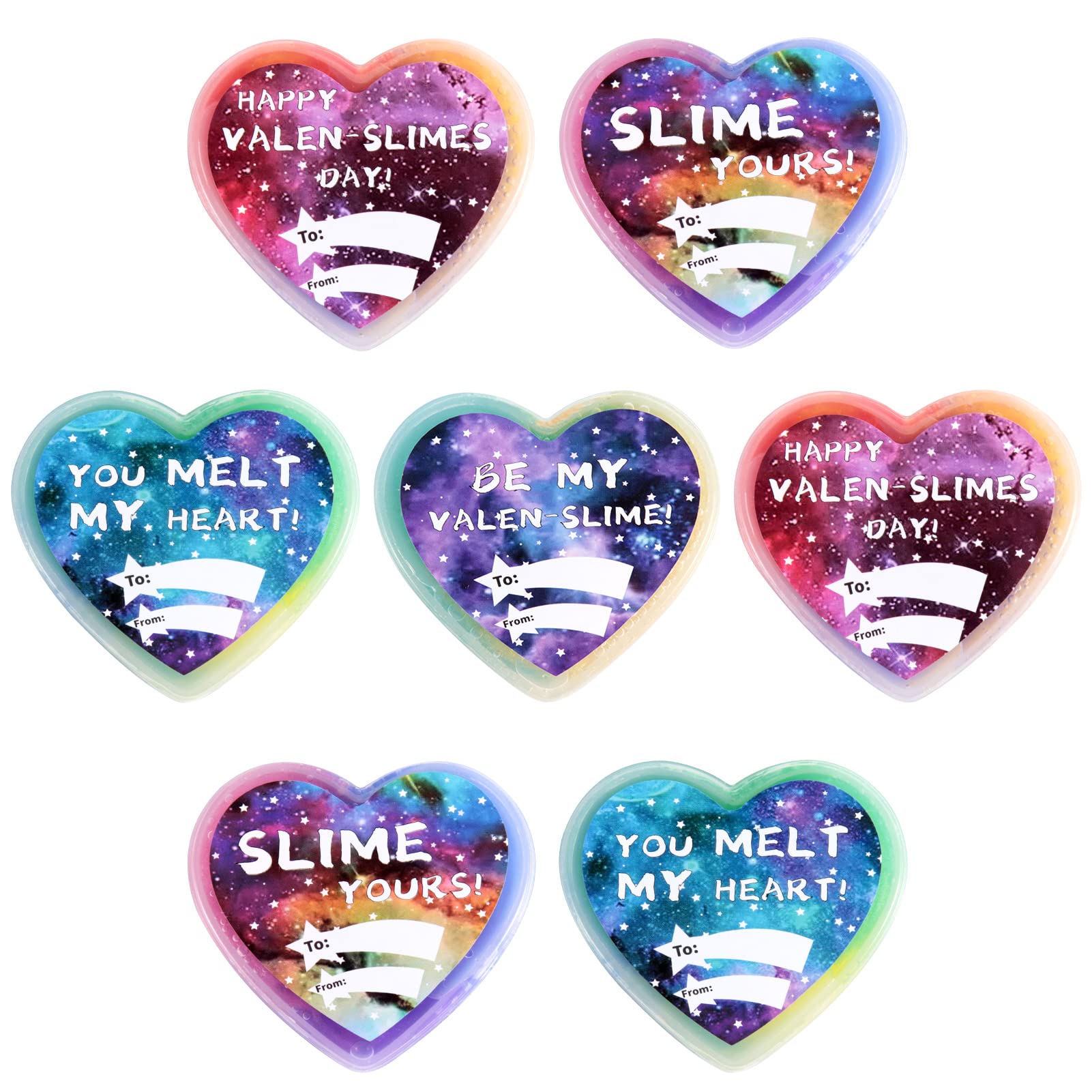 28-Pack Valentine's Day Galaxy Slime Hearts for Kids - Valentine's Party Favors with Greeting Cards - Perfect for Classroom Exchanges, Birthday Gifts & Sensory Play Activities