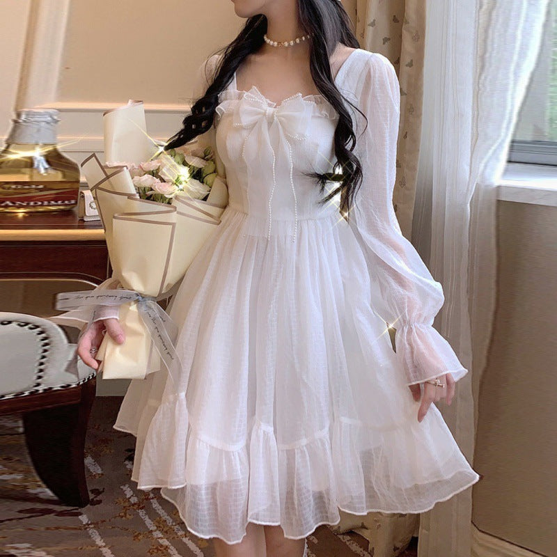 French Sweet Fairy Dress with Bowknot - Princess Midi Dress for Girls | Elegant Party Wear, Birthday Celebration, Photo Shoot, and Special Occasions