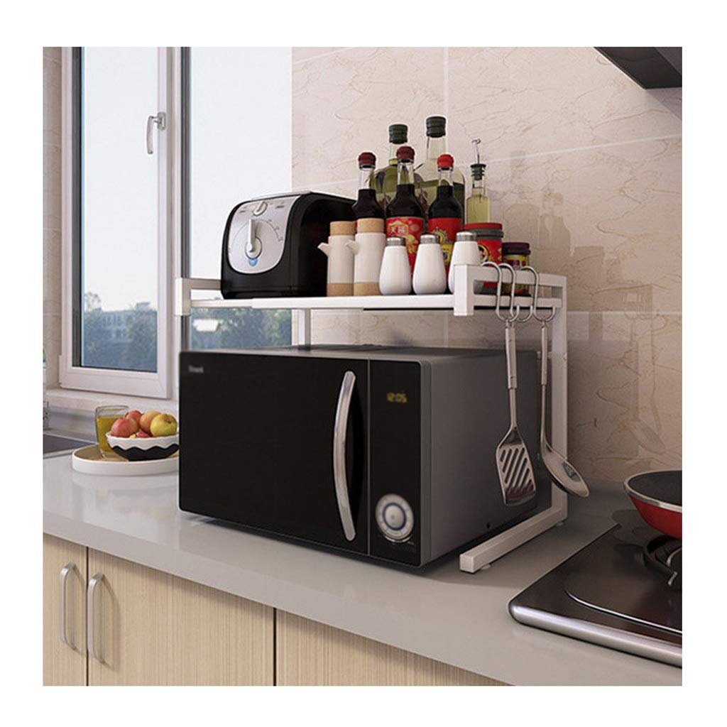 Adjustable Kitchen Shelf for Microwave Oven - Extendable from 43-65 cm (17-25.5 Inches) - Space Saving Storage Organizer (White) - Perfect for Small Kitchens, Dorms & Apartments