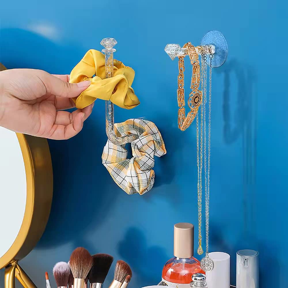 4 Pcs Clear Glitter Adhesive Scrunchies Holder - Waterproof DIY Hair Accessories Organizer - Wall Hooks for Scrunchy Storage, Headbands & Hair Ties - Perfect for Girls' Room, Bathroom & Dorm Organization