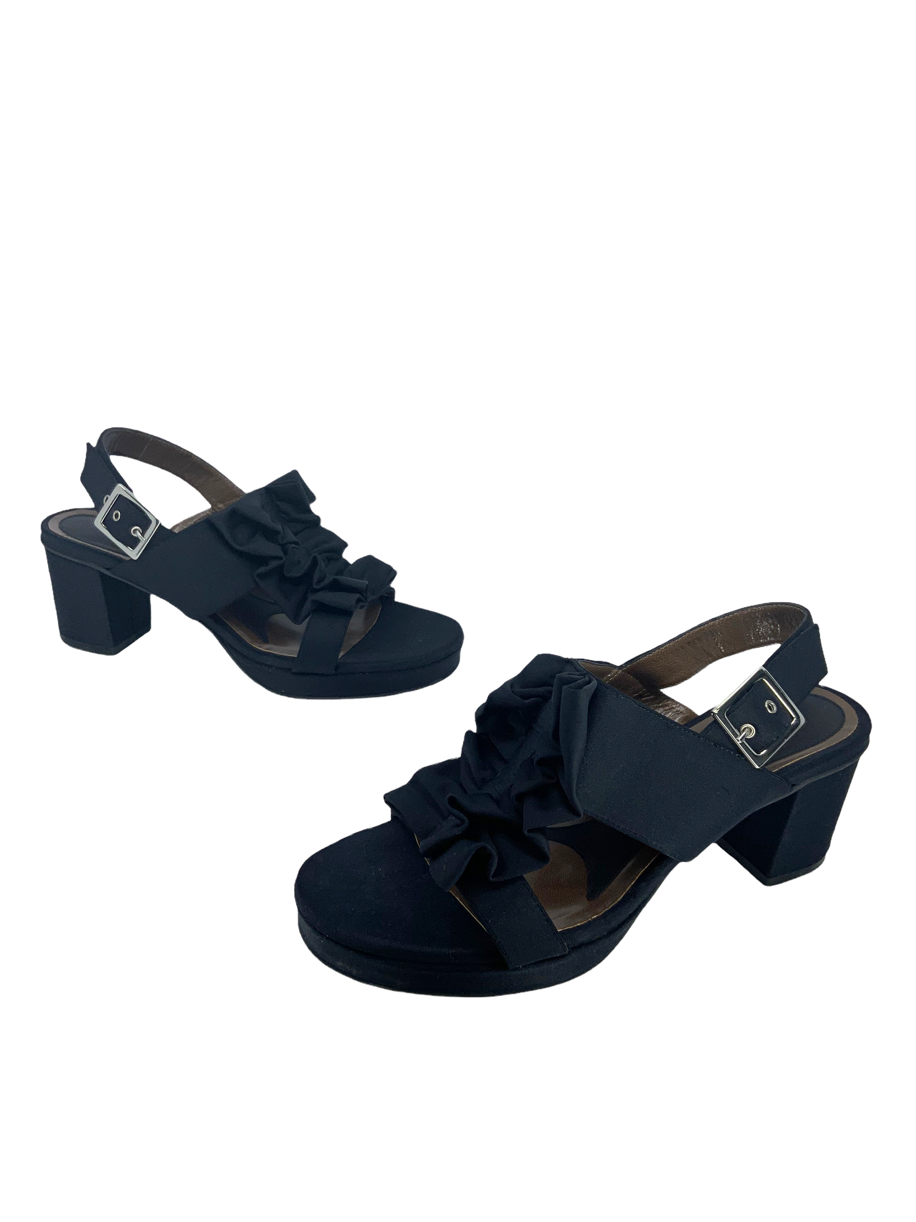 MARNI Women's Ruffled Faille Fabric Ankle Strap Block Heel Sandals - Size 9 | Comfortable Dressy Heels for Weddings, Parties & Evening Events