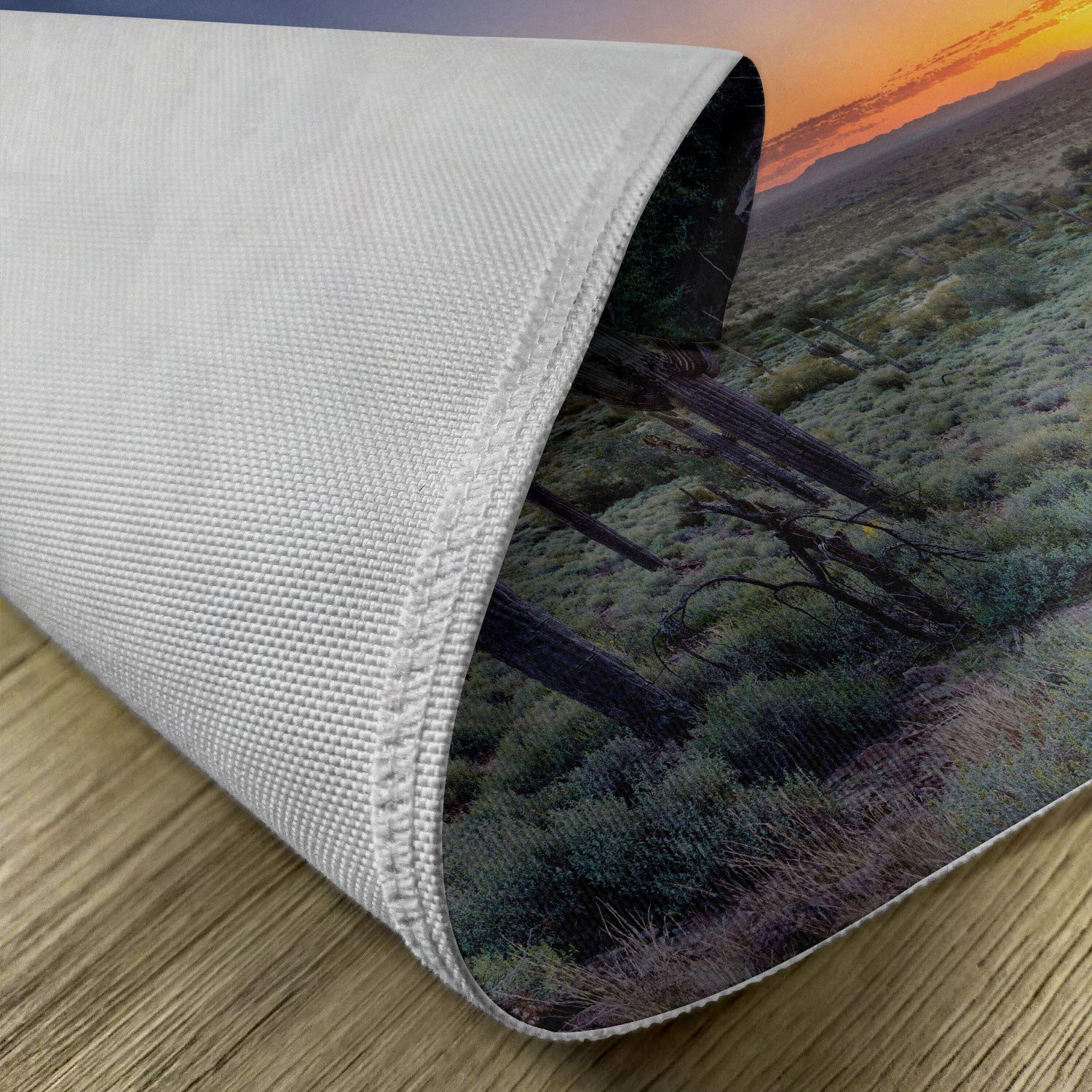 Lunarable Saguaro Cactus Place Mats Set of 4 - Arizona Sunset Phoenix Valley Mountain State Park Design - Washable Fabric Table Mats for Dining Room & Kitchen Decor in Night Blue, Sage Green & Orange - Perfect for Southwestern Style Home Decor, Dinner Parties & Holiday Gatherings