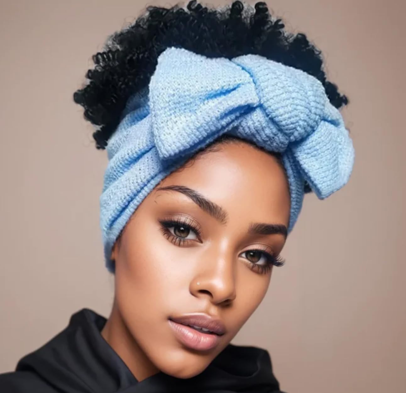 Short Afro Curly Head Wrap Wig for Women - Natural Black Hairstyles with Green Headband | Perfect for Protective Styling, Daily Wear & Fashion Accessories