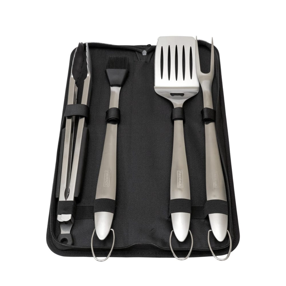 Fire Magic 4-Piece BBQ Grill Tool Set - Stainless Steel Grill Utensils with Heat Resistant Handles for Outdoor Cooking, Grilling, and Backyard Barbecues