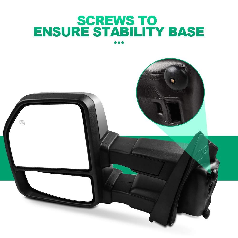 AUTOMUTO Power-Adjustable Towing Mirrors for Ford F150 (2015-2017) - Chrome Heated Mirrors with Turn Signal & Puddle Light - LH Driver & RH Passenger Side - Includes Converter Plug - Perfect for Towing Trailers, Campers & Heavy Loads