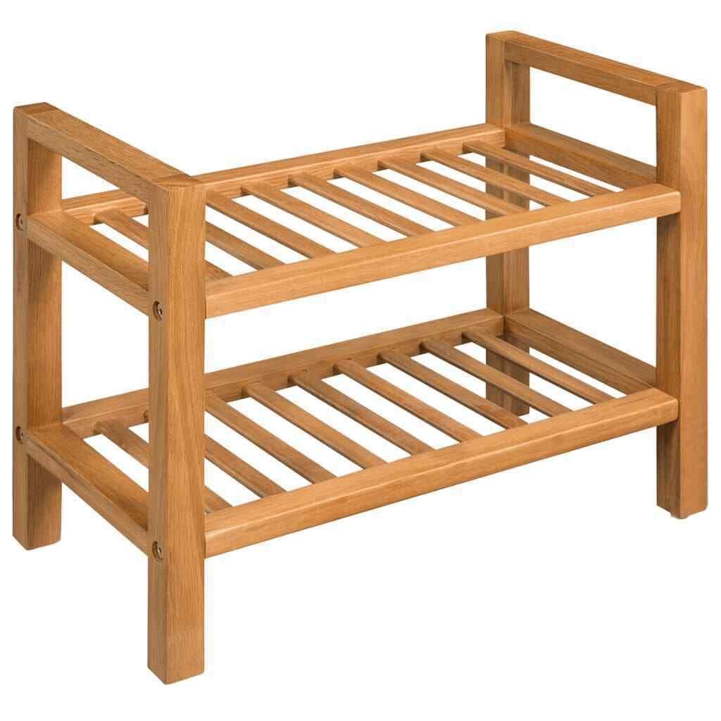 2-Tier Solid Oak Wood Shoe Rack Organizer - 19.7