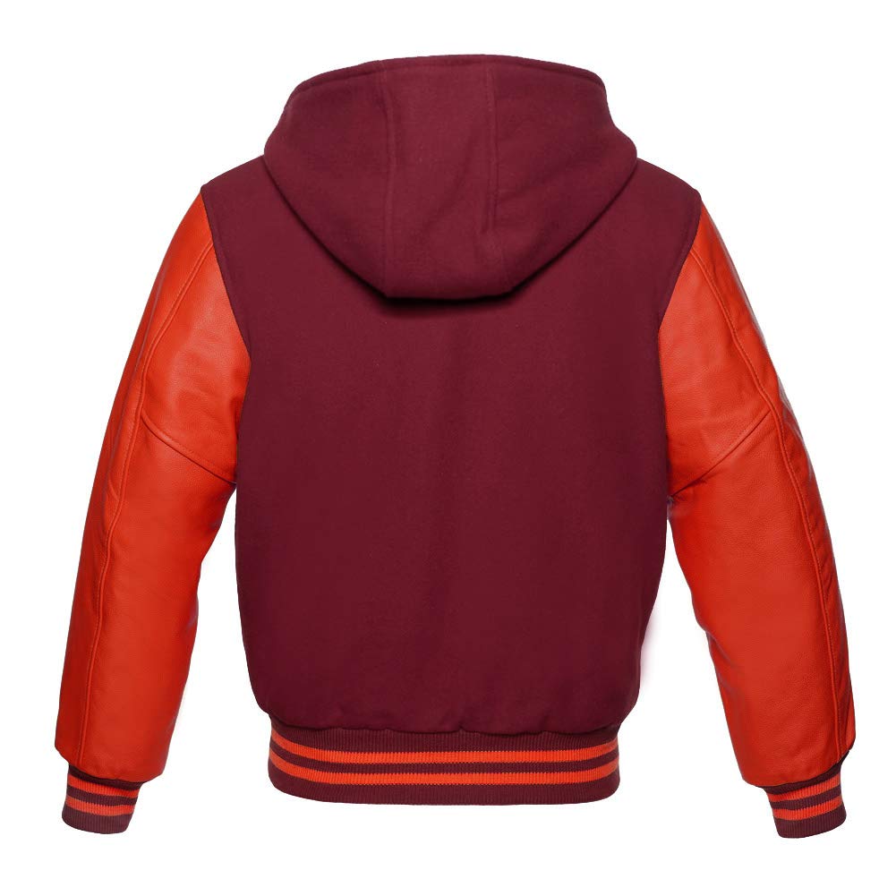 Premium Wool Varsity Hoodie Jacket with Genuine Red Leather Sleeves - Baseball Letterman Bomber for School & Casual Wear - Perfect for Sports Teams, College Campus & Street Style Fashion