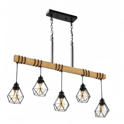 5-Light Modern Farmhouse Kitchen Island Chandelier - Black Rustic Wood Linear Pendant Light for Dining Room & Table - Perfect for Farmhouse, Rustic, and Modern Home Decor