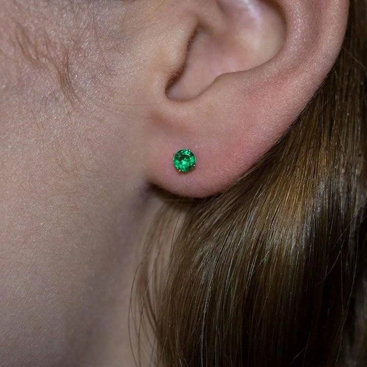 Genuine 2mm & 5mm Round Emerald Stud Earrings in Solid Sterling Silver or 14K Gold - Dainty Tiny Earrings for Kids & Adults - Perfect for Everyday Wear, Gifts & Special Occasions