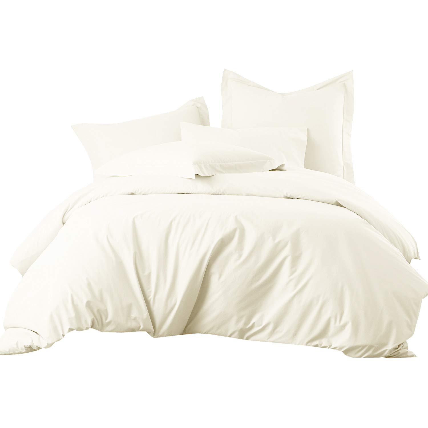 Sheetsnthings 100% Cotton 300-Thread-Count 5-Piece Twin Bedding Set - Duvet Cover, Pillow Shams & Bed Sheets in Ivory | Soft & Breathable for Comfortable Sleep | Perfect for Kids, Guest Rooms & Dorm Essentials