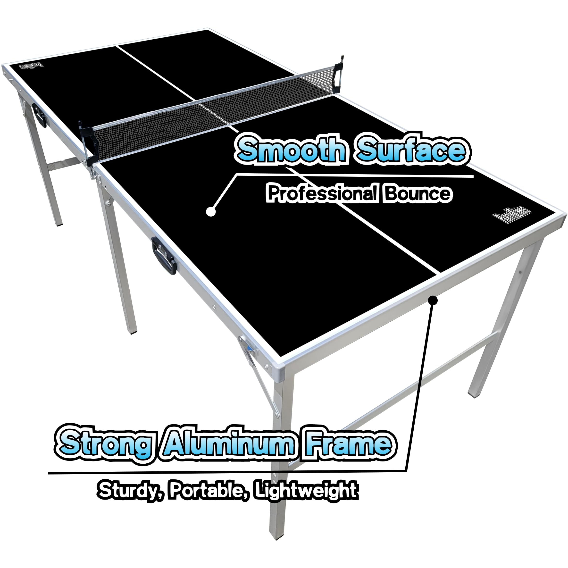PartyLife 6ft x 3ft Portable Folding Ping Pong Table with Net, Paddles & Balls - Indoor/Outdoor Use for Kids & Adults | Optional LED Lights | Perfect for Game Rooms, Backyards & Parties