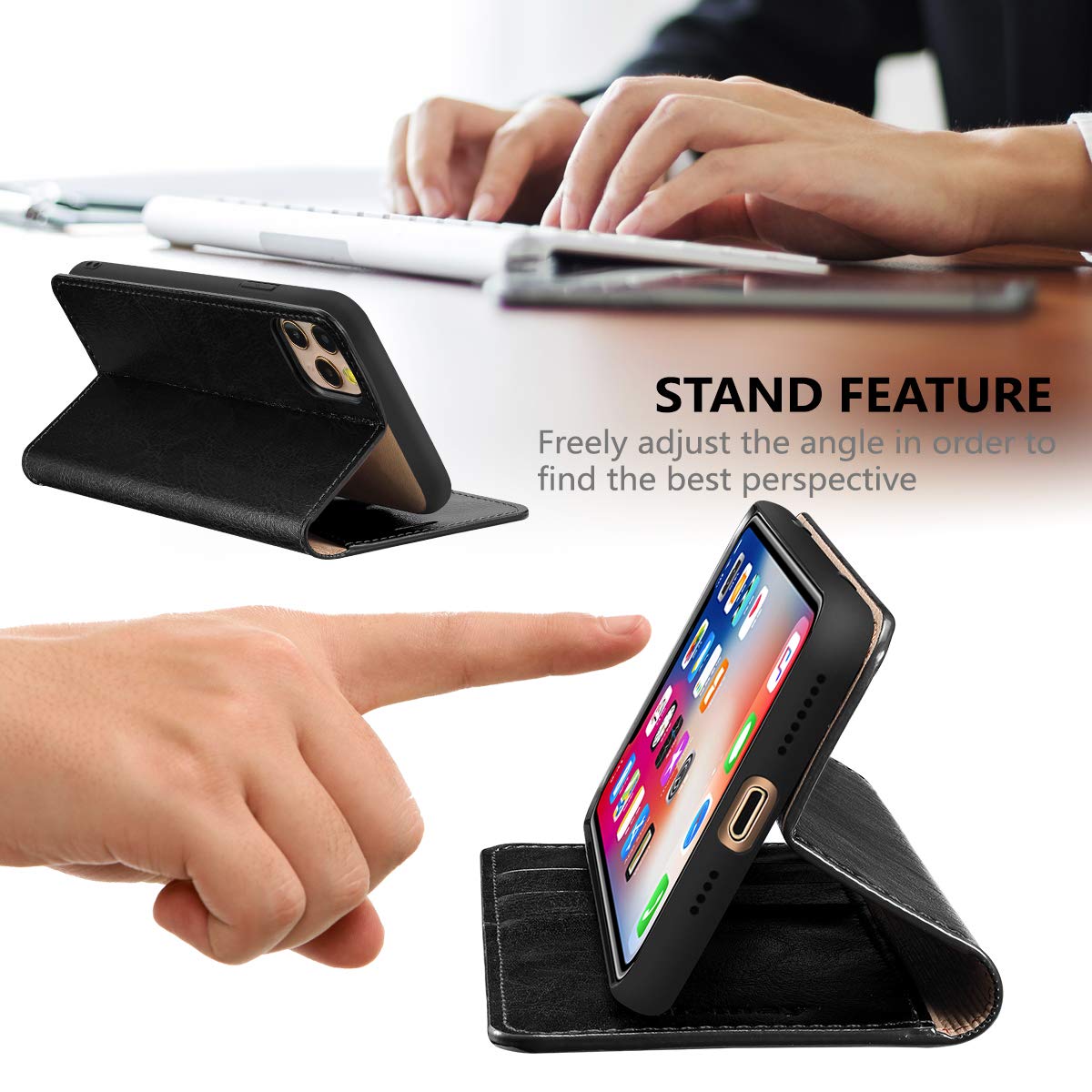 Belemay Genuine Cowhide Leather Wallet Case for iPhone 11 Pro Max (6.5