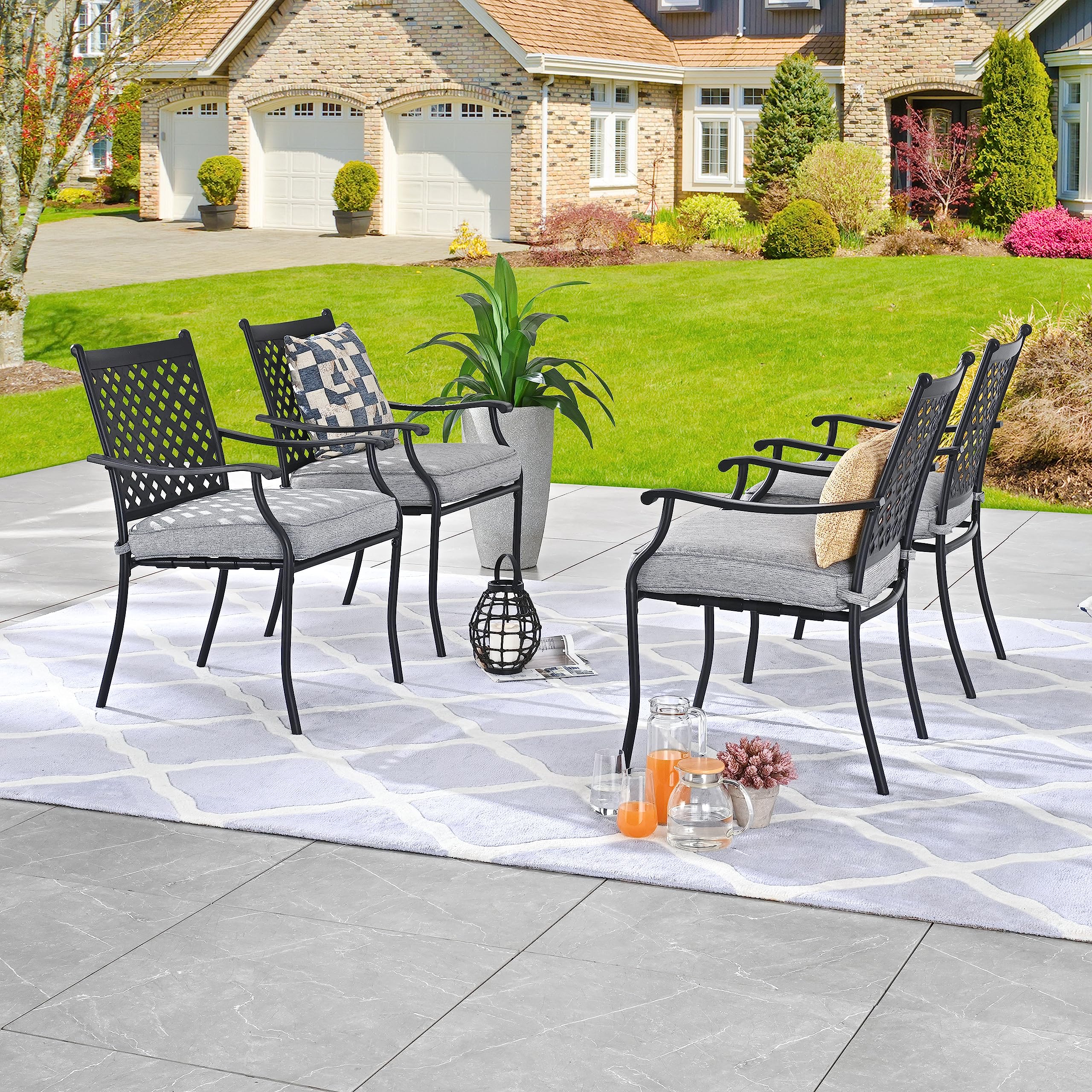 LOKATSE HOME 5-Piece Outdoor Patio Metal Dining Set with Table and Chairs - Weather-Resistant Garden Furniture for Backyard, Deck, Poolside & BBQ Parties