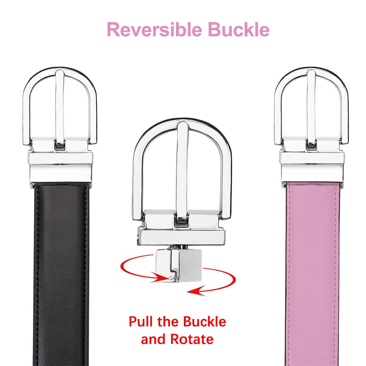Falari Reversible Genuine Leather Belt for Women & Kids - 2 Colors in 1 Belt with Single Prong Buckle - Perfect for Casual, Office & Everyday Wear