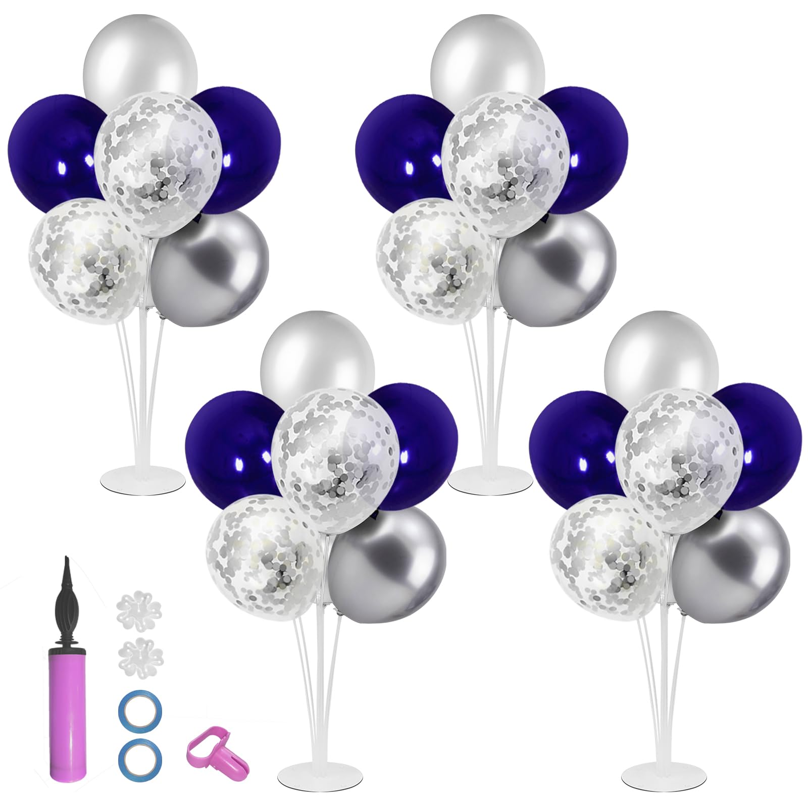 Silver & Navy Blue Balloon Stand - Elegant Centerpiece for Birthday, Wedding, Anniversary, New Year, Graduation Decor (Class of 2025) - Perfect for Party Tables, Photo Backdrops & Event Decorations