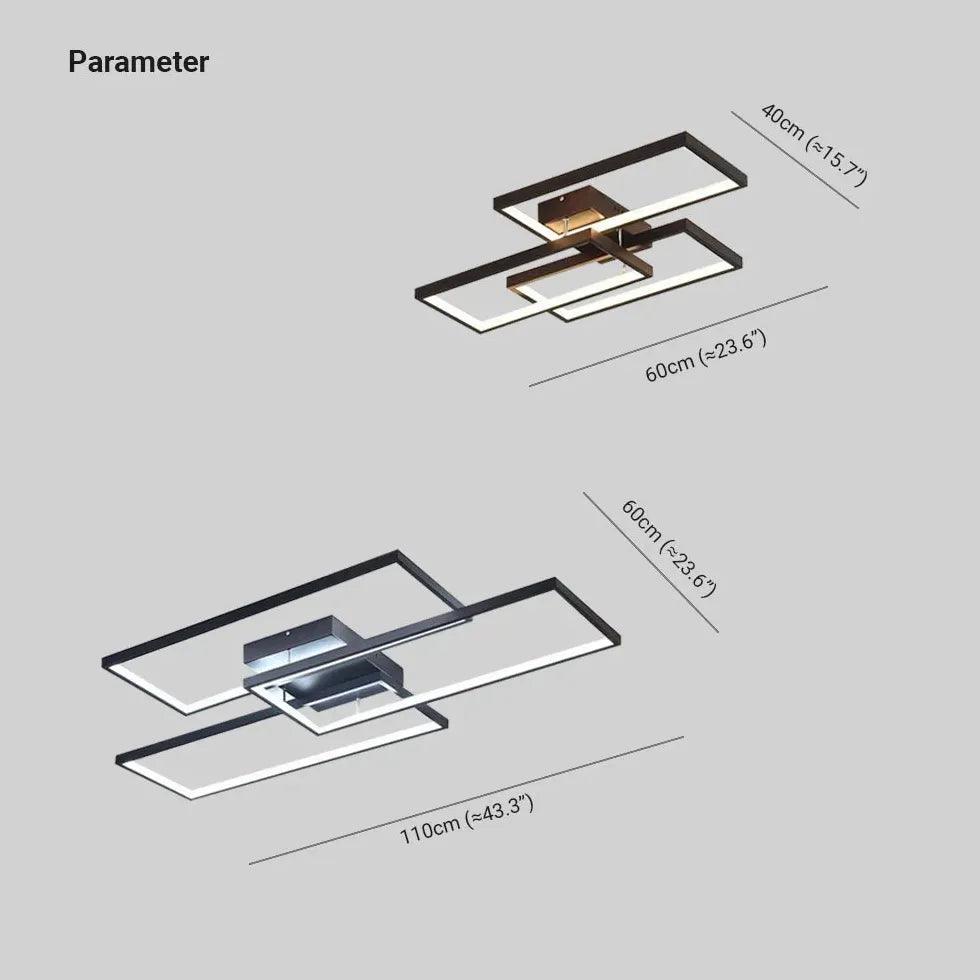 Modern Rectangular Geometric Black LED Ceiling Light Fixture - Energy Efficient Dimmable Lighting for Living Room, Bedroom, Kitchen & Office