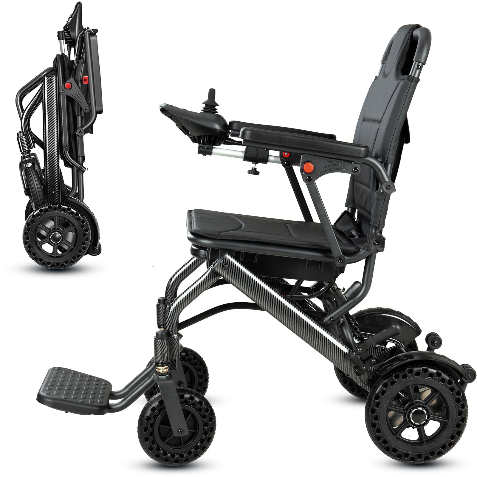 Lightweight Foldable Electric Wheelchair for Adults - 36 lbs Portable Power Wheelchair with Dual Brushless Motors & Braking System, FAA Approved Airline Travel - Perfect for Home Use, Shopping, and Outdoor Mobility