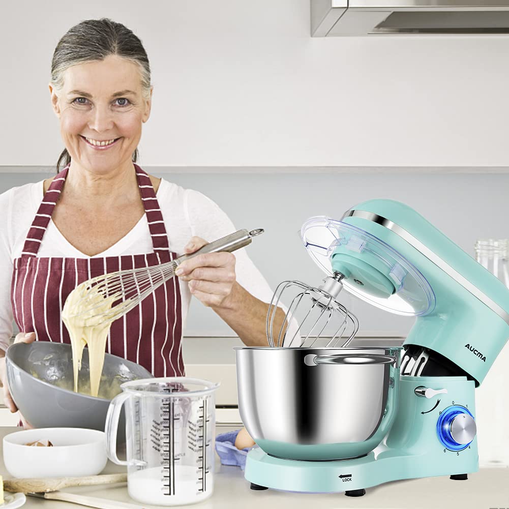 Aucma 6.5-QT 660W Stand Mixer - 6-Speed Tilt-Head Electric Kitchen Mixer with Dough Hook, Wire Whip & Beater (Blue) - Perfect for Baking Cakes, Cookies, Bread & More