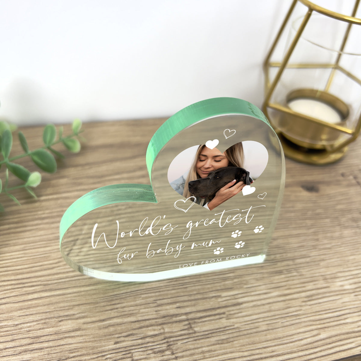 Custom Worlds Greatest Fur Baby Mom Photo Acrylic Freestanding Heart - Perfect Pet Memorial Gift for Dog Cat Lovers