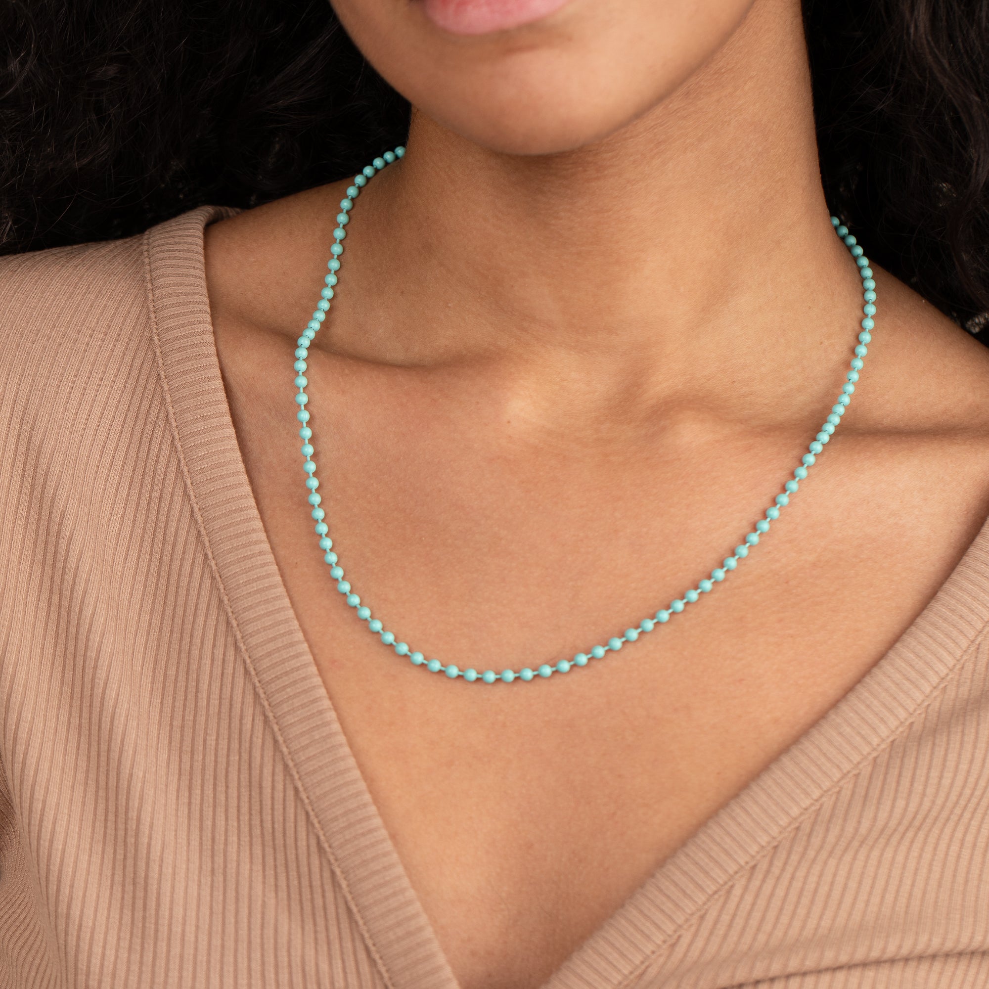 Turquoise Ball Chain Necklace for Women - Dainty Beaded Jewelry for Everyday Wear, Layering & Boho Style Outfits