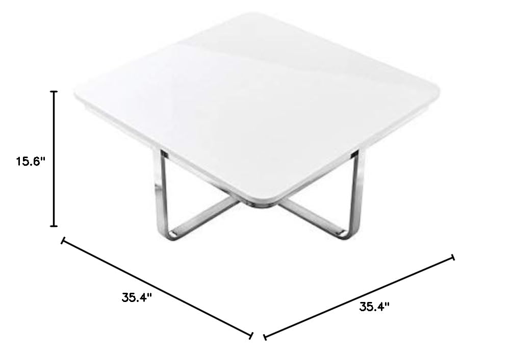 Modern Stainless Steel Coffee Table with White/Chrome Base - Contemporary Living Room Centerpiece for Home & Office Decor