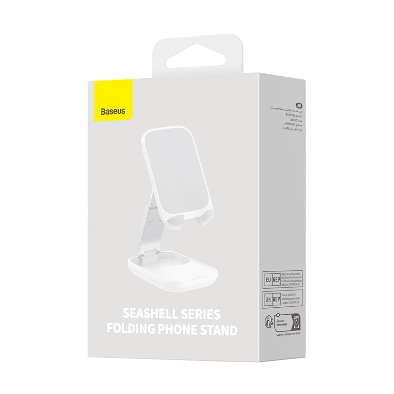 Baseus Foldable Phone Stand Holder - Adjustable & Portable for iPhone, Samsung, Google Pixel - Perfect for Desk, Bed, Office & Video Calls (White)