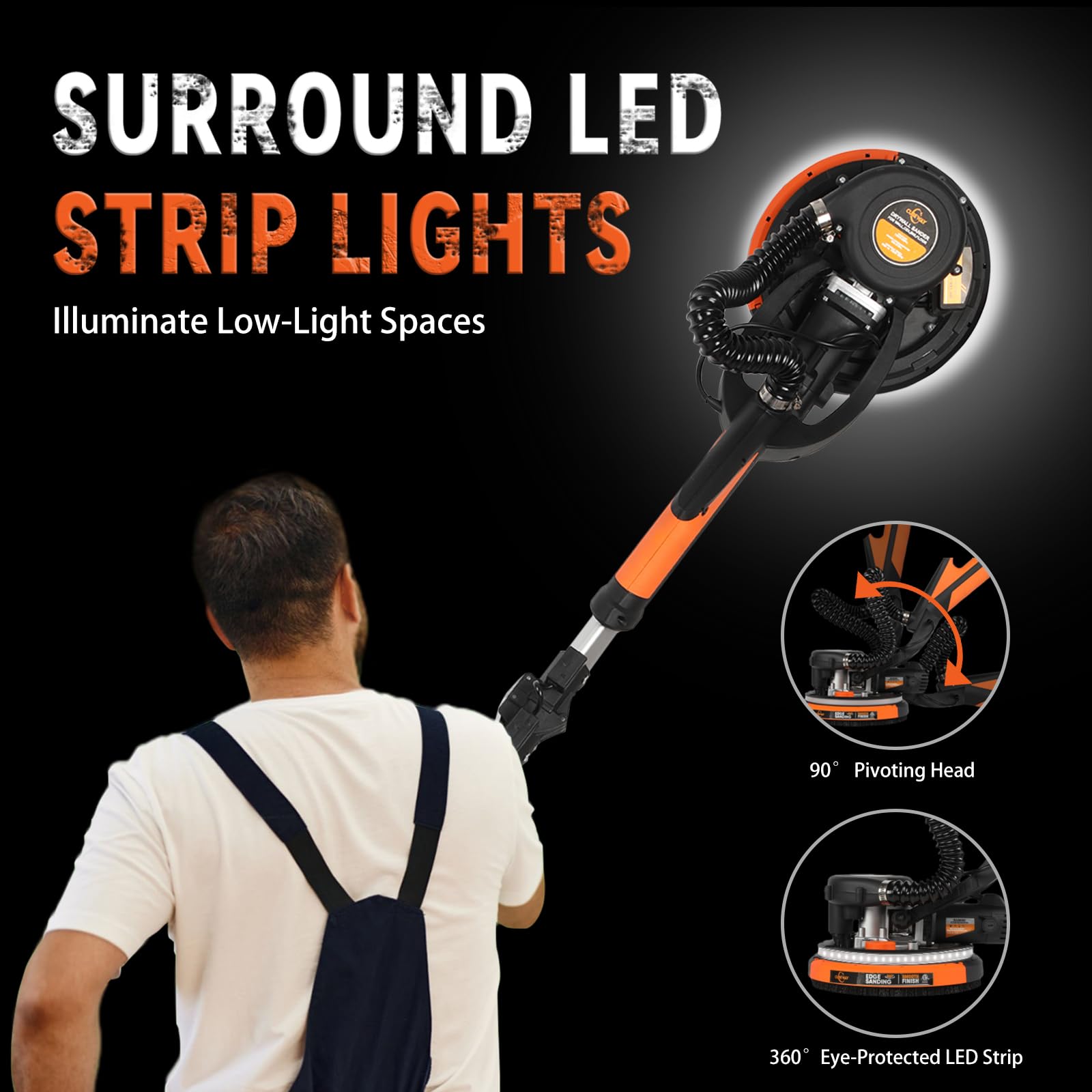 780W Electric Drywall Sander with Vacuum Dust Collection - 1800RPM Variable Speed, LED Light, Dustless Wall & Popcorn Ceiling Removal Tool for Home Renovation & Professional Use