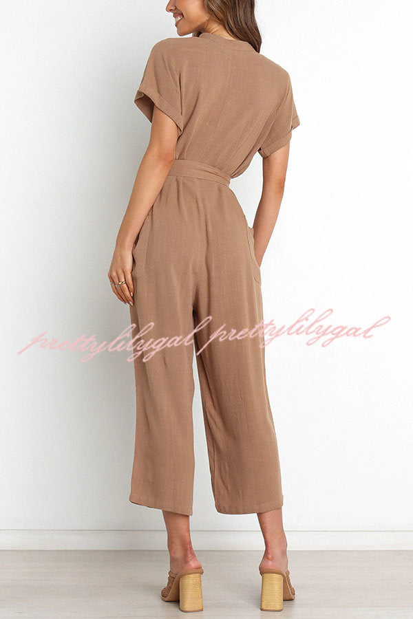 Stylish Women's Pocketed Button-Up Straight Leg Jumpsuit | Casual & Office Wear | Perfect for Work, Travel & Everyday Outfits