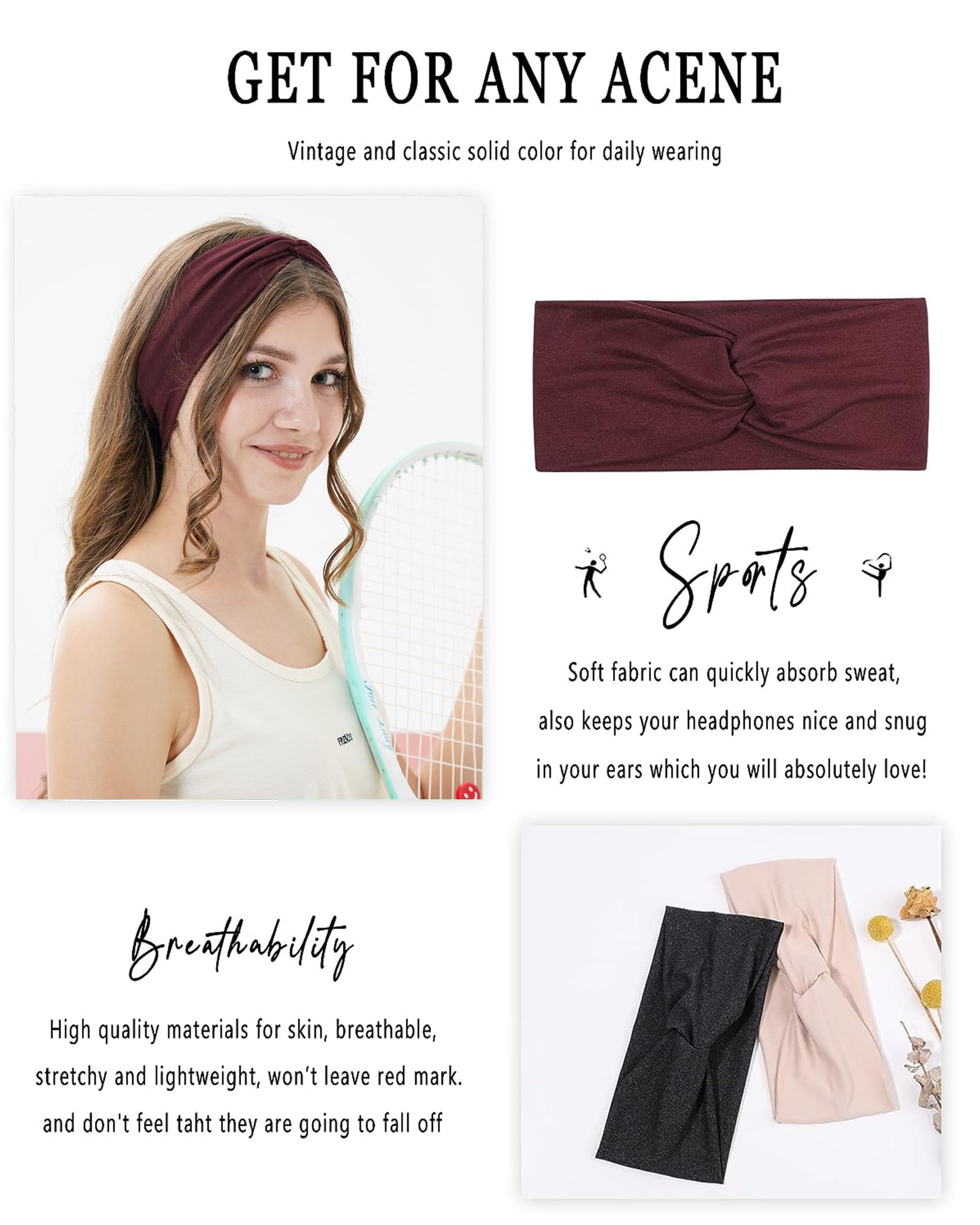 Jollybows 16 PCS Women's Elastic Headbands - Non-Slip Yoga & Running Hair Bands, Soft Hair Wraps for Girls & Women in Earth Tones - Perfect for Workouts, Sports & Daily Styling
