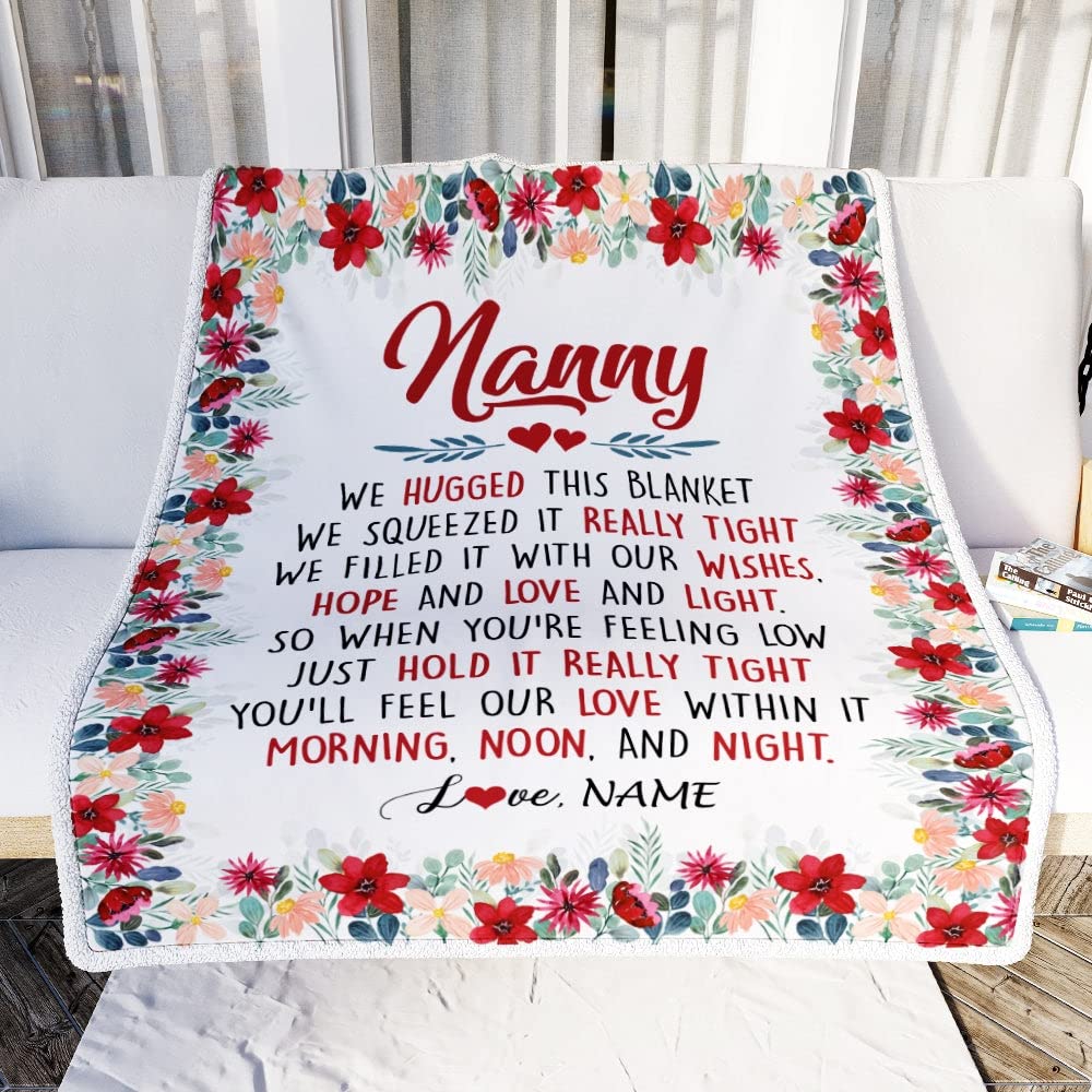 Personalized Nanny Fleece Throw Blanket - Custom Kids Gift with 'We Hugged This Blanket Nanny' Text - 30x40 Inch Baby Size - Perfect for Nanny Birthday, Mother's Day & Christmas Gifts - Cozy Gift for Childcare Providers & Special Caregivers
