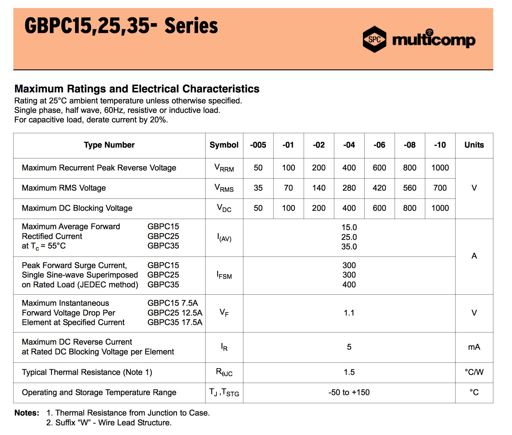 GBPC3504 Bridge Rectifier Diode - Single Phase 400V 35A Power Module (1.1V, 4-Pin) for PowerDrive 2 Chargers, MacBook Chargers & Electronics Repair | High Current Rectification for Power Supplies, Battery Chargers & Industrial Equipment