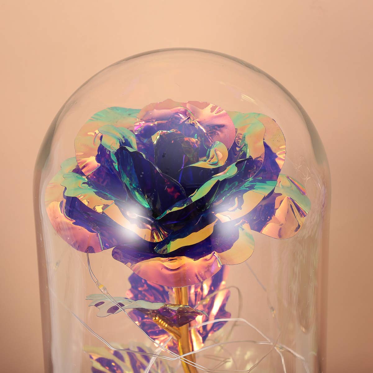Garneck 1pc Glass Rose Night Light - Artificial Rose Lamp with Glass Dome, Eternal Flower Light for Valentine's Day | Romantic Bedroom Decor, Wedding Centerpiece, Gift for Her