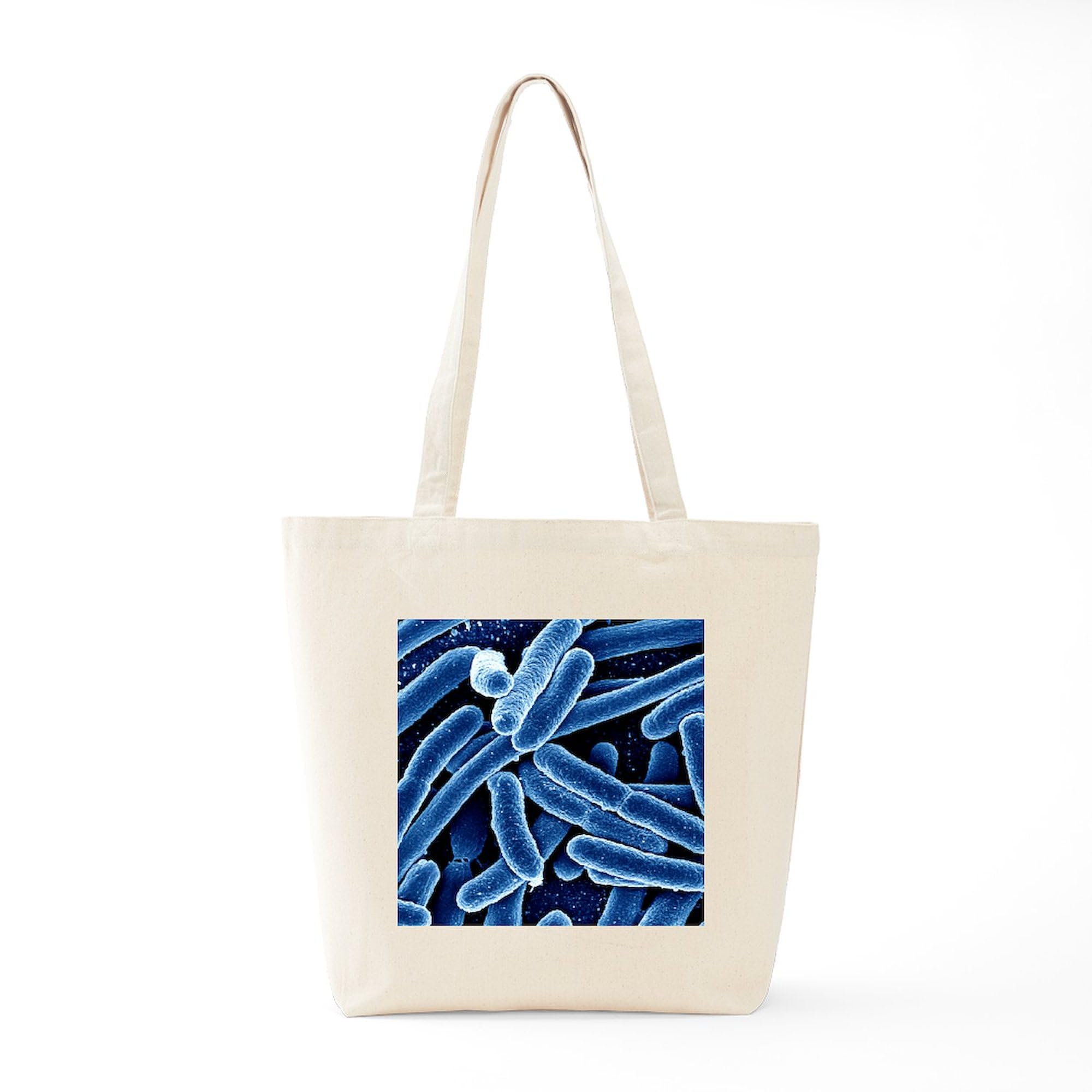 Escherichia Coli Bacteria SEM Print Reusable Canvas Tote Bag - Eco-Friendly Natural Shopping Bag for Groceries, Beach & Daily Use