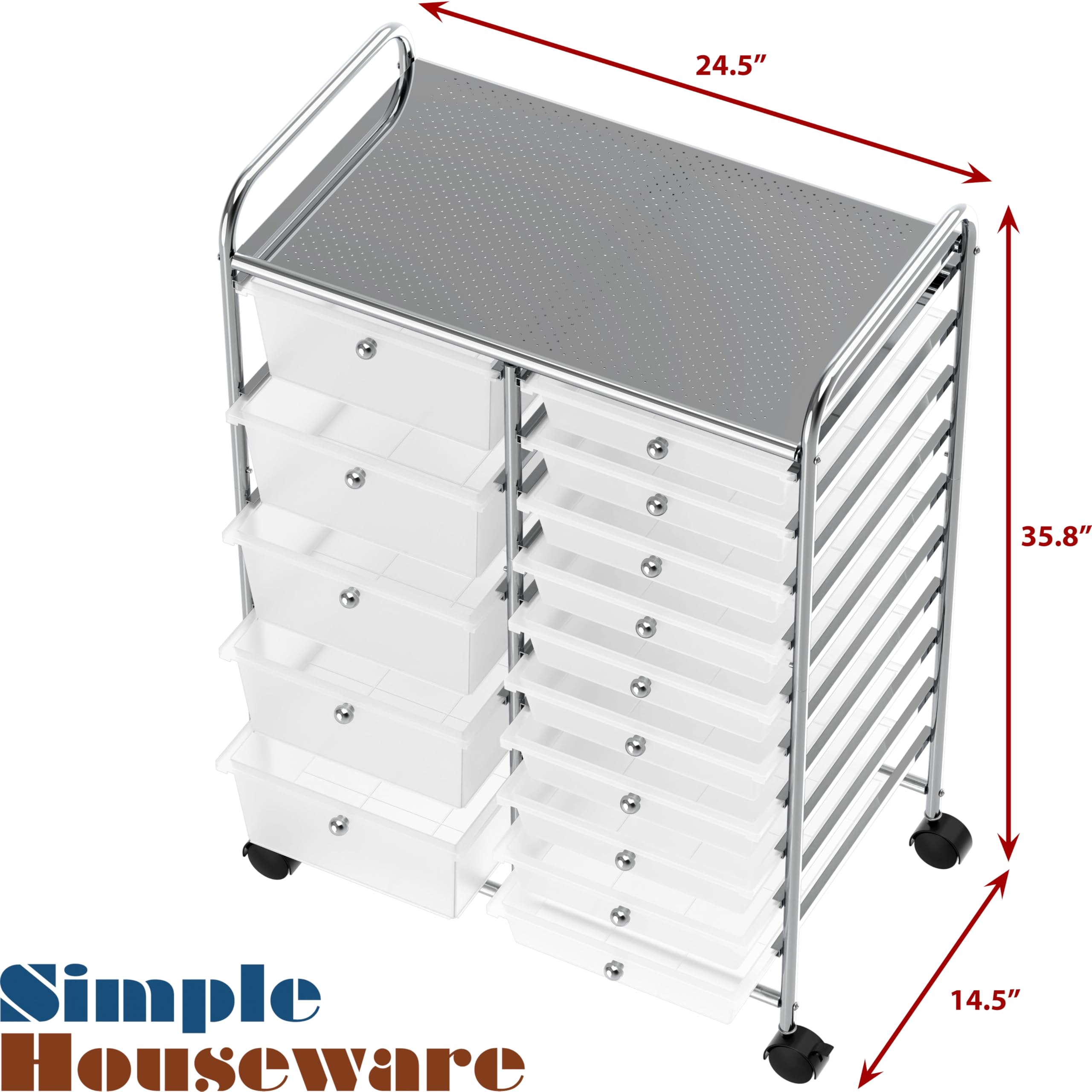 15-Drawer Rolling Utility Cart - Chrome Mobile Storage Organizer for Art, Craft & Houseware Supplies | Perfect for Craft Rooms, Workshops & Home Organization