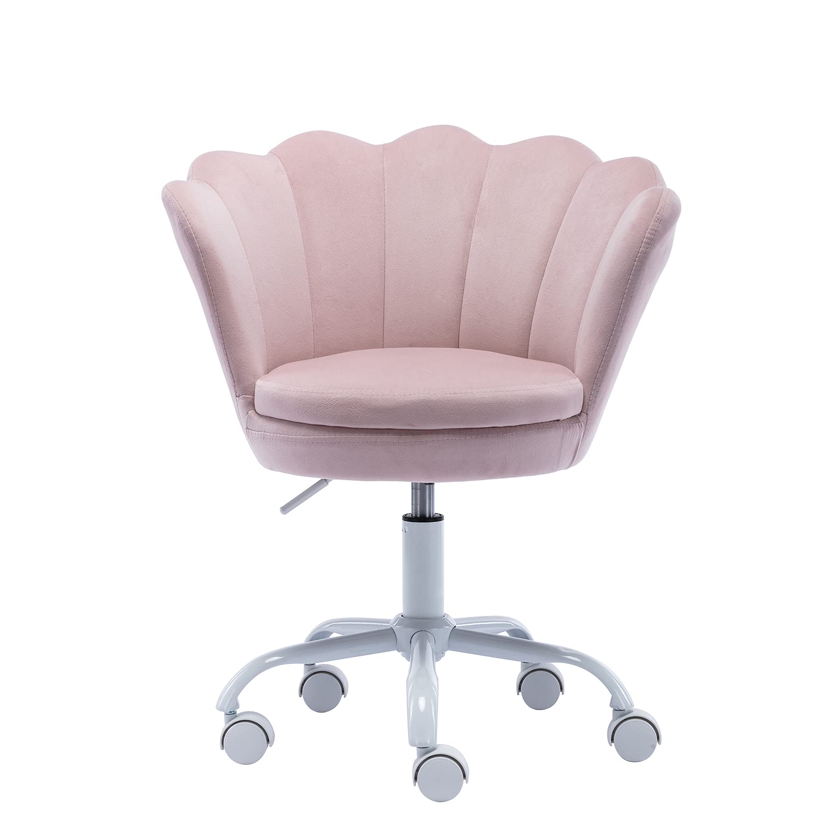 Velvet Swivel Accent Chair for Kids - Adjustable Study Desk Chair with Seashell Back, Pink Upholstered Vanity Chair for Teens' Bedroom, Living Room & Homework Station - Perfect for Computer Work, Reading & Study Sessions