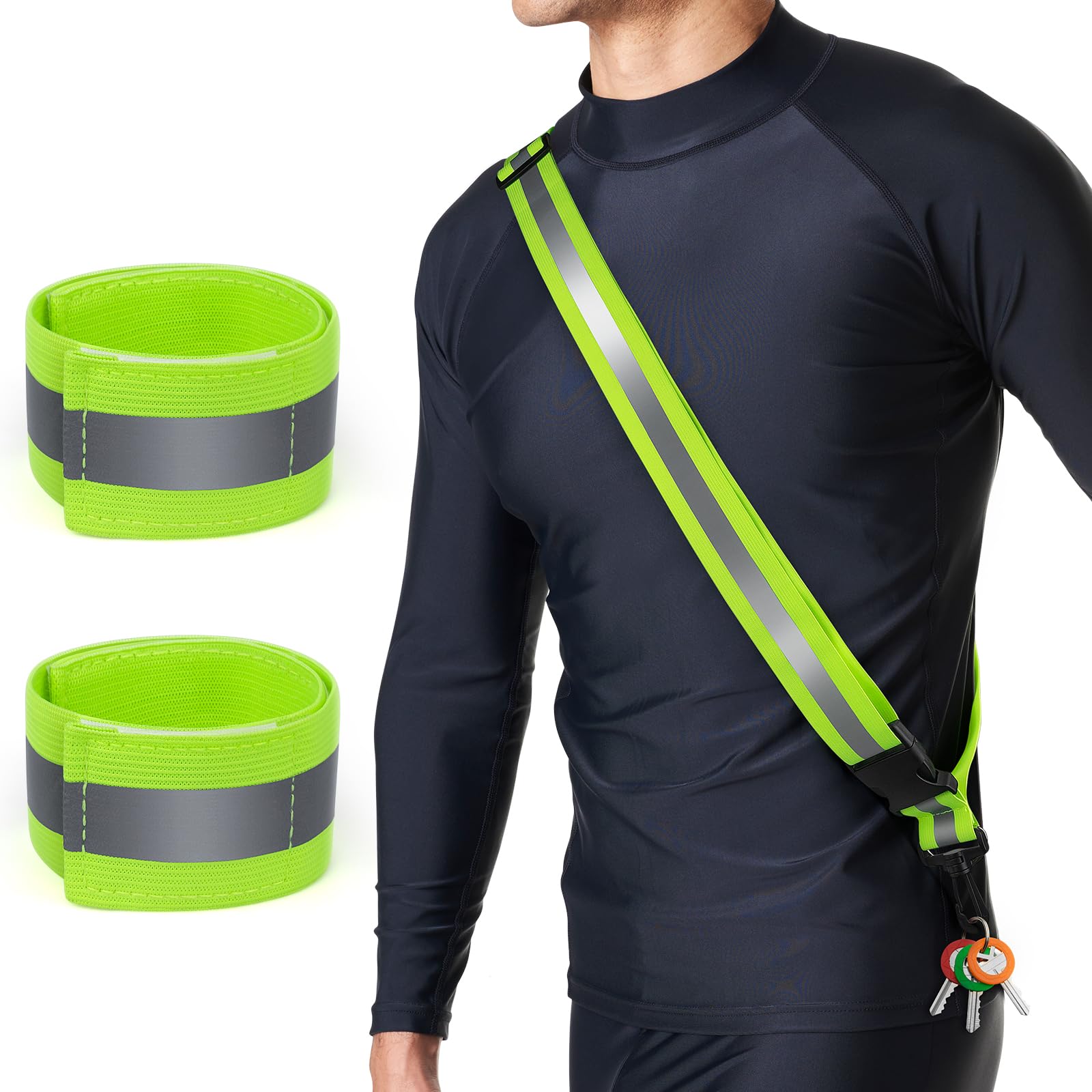High Visibility Reflective Running Sash & Armbands Set for Night Walking, Jogging, and Outdoor Safety - Adjustable Reflective Gear for Men, Women, and Kids - Perfect for Early Morning Runs, Evening Walks, and Low-Light Conditions